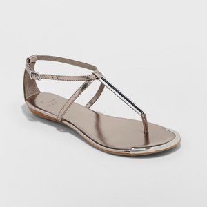 NEW! A New Day Archer T Strap Thong Pewter Sandals